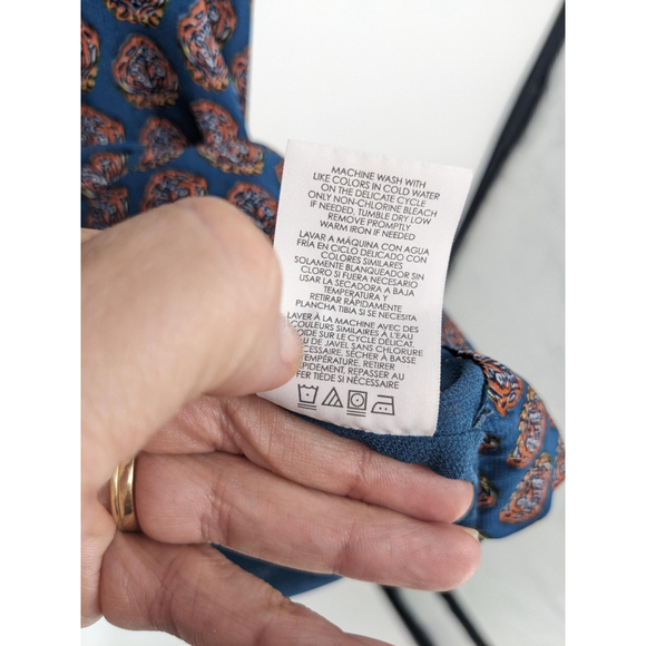 Cabi Blouse Womens XL Blue Ruffle Sleeveless Sheer Floral Geometric Pattern Top - Picture 7 of 9